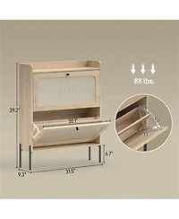 Clihome Narrow Shoe Cabinet 12-16 Pairs Shoe Storage, Slim Storage Cabinet with Adjustable Shelves