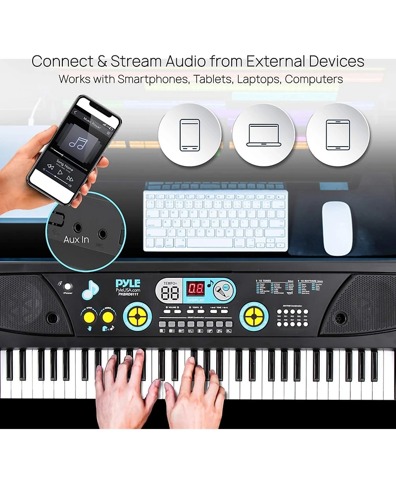 Pyle 61-Key Portable Karaoke Piano Keyboard with Microphone & Rechargeable Battery