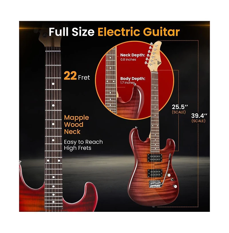 Pyle 6-String Electric Guitar Kit- Includes Amplifier with Accessory Kit