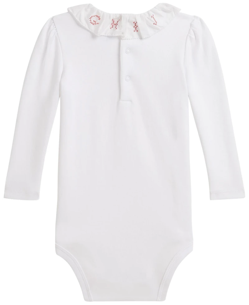 Polo Ralph Lauren Baby Girls' Ruffle-Collar Cotton Interlock Bodysuit