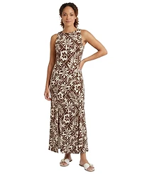 London Times Petite Printed Jewel Neck Midi Dress