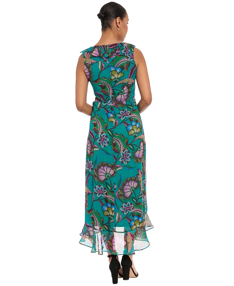 London Times Women's V-Neck High-Low Dress