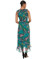 London Times Women's V-Neck High-Low Dress