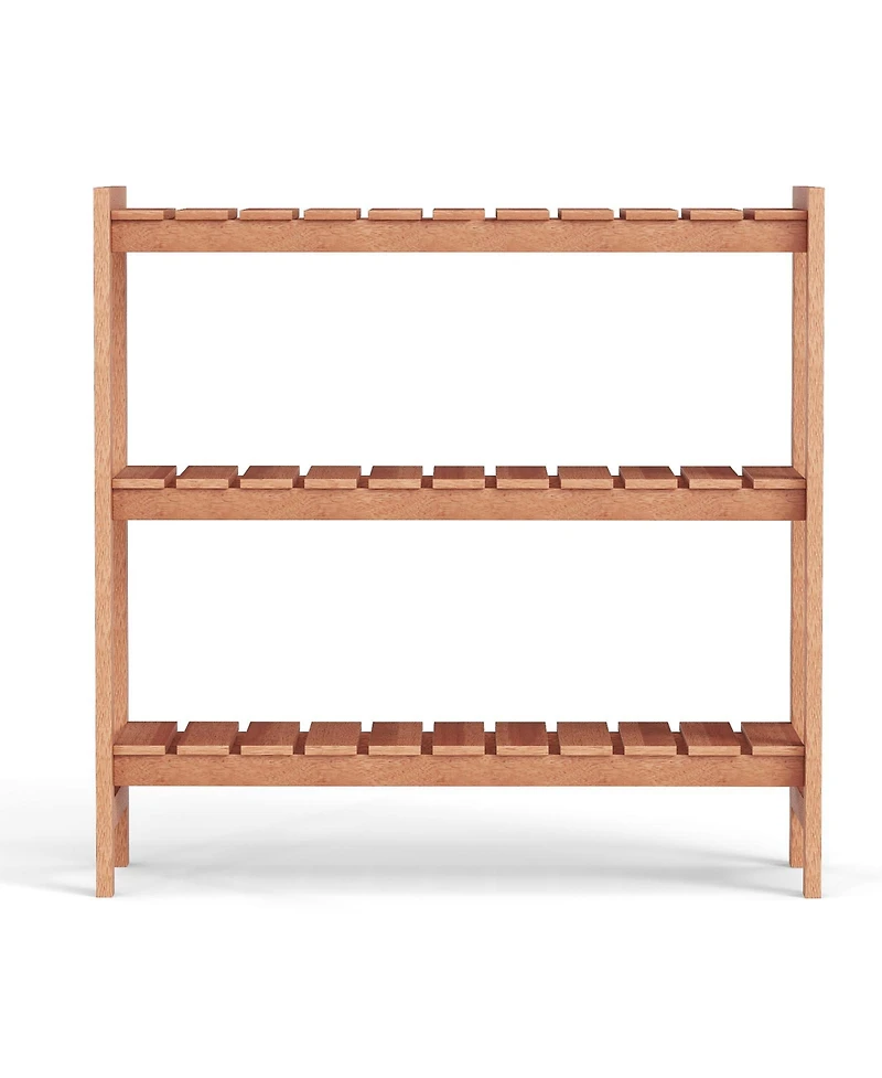 Sugift 3-Tier Solid Wood Plant Stand with Slatted Shelves