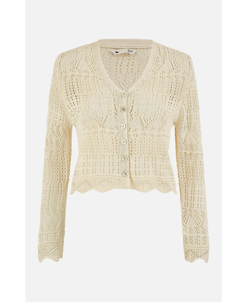Yumi Women's Crochet Knitted Cropped Cardigan