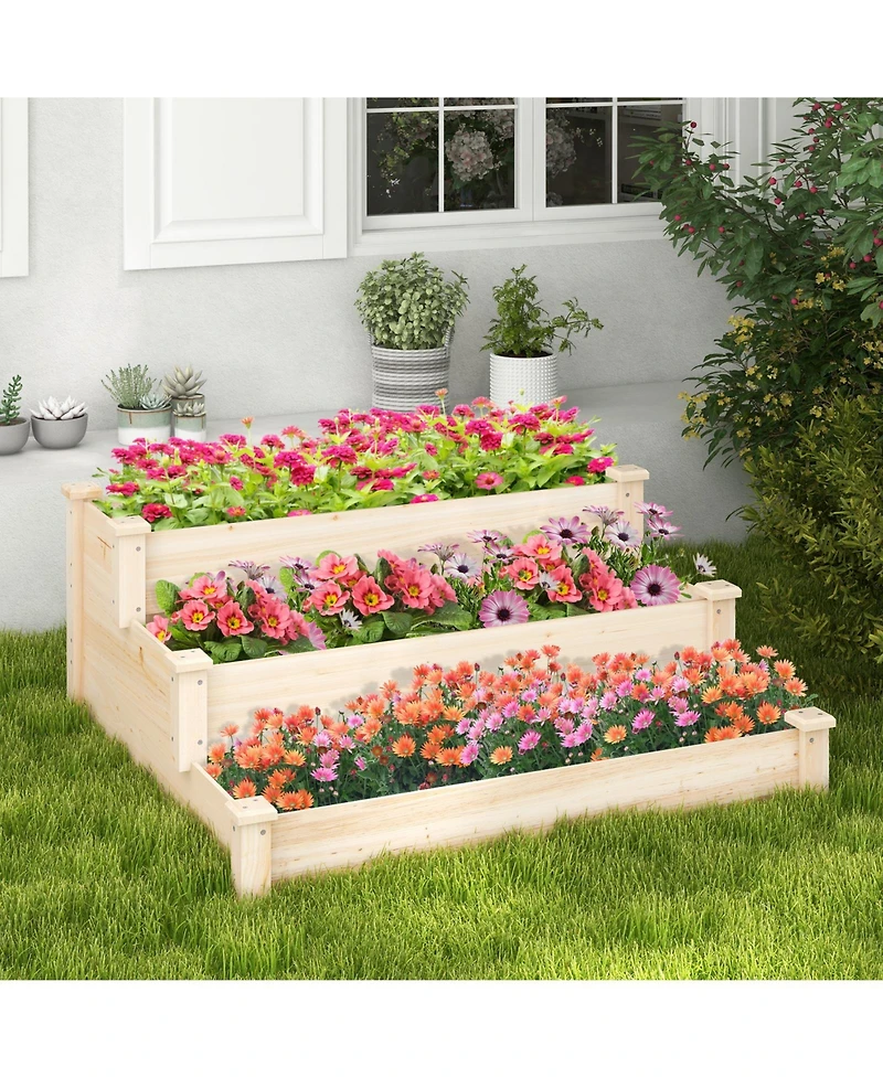 Sugift 3-Tier Wooden Raised Garden Bed for Backyard Patio Gardening