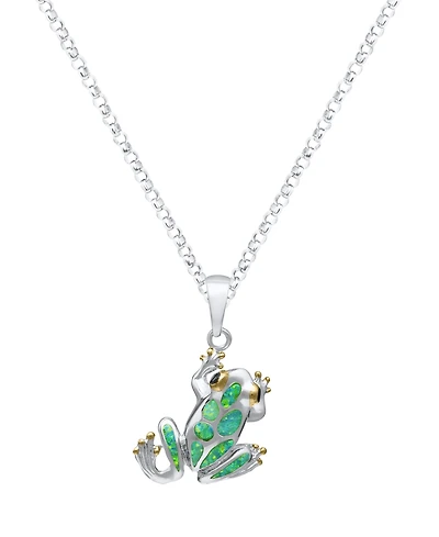 Macy's Kyocera Green Opal Frog Pendant Necklace in Sterling Silver