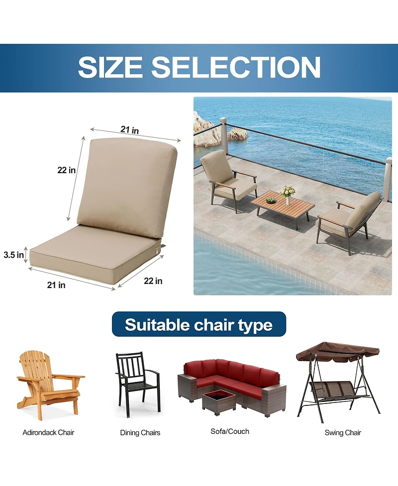 Pellebant 22 x 21 3.5 inches Patio Premium Fabric Outdoor Seat Cushions Set (Seat and Back)