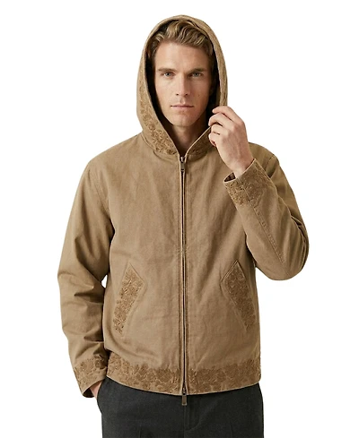 Modenaire Men's Embroidered Trim Zip-Front Hooded Jacket