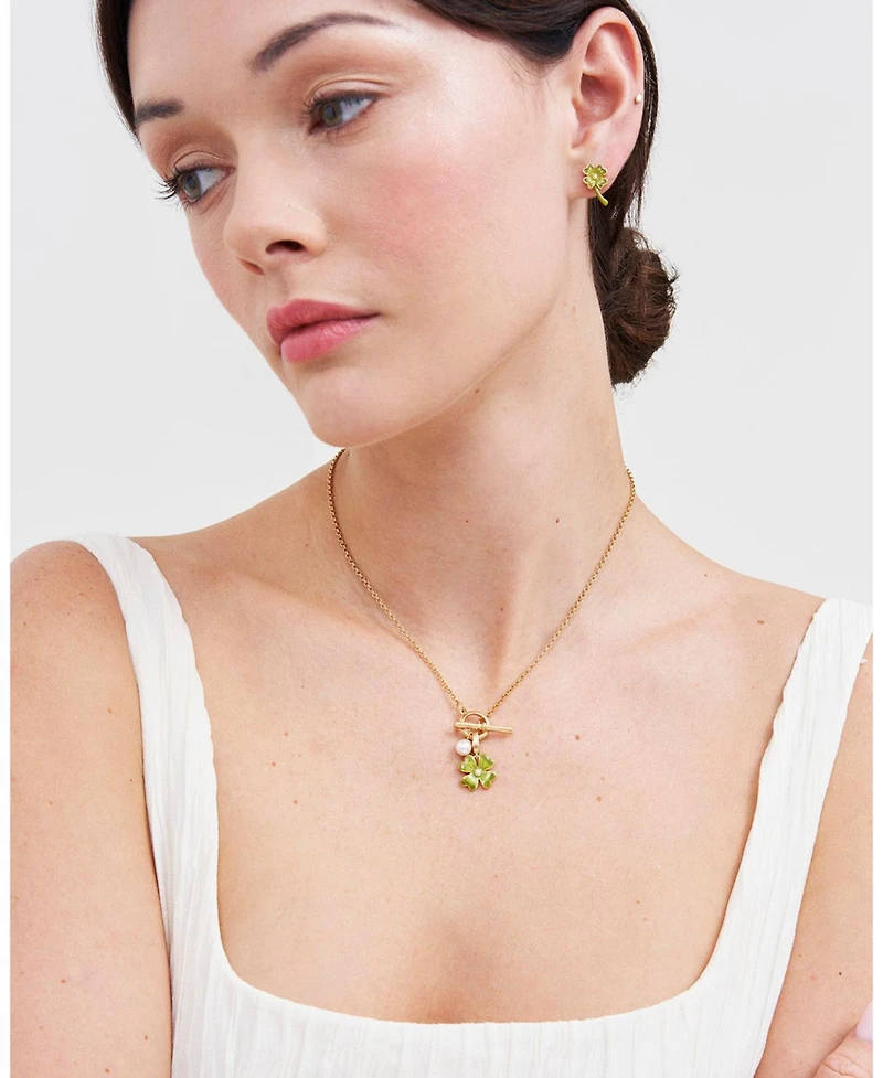 Fable England Lucky Clover and Pearl Toggle Necklace