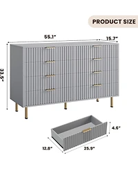 gaomon 8 Drawer Fluted Wood Dresser with Gold Legs, Wide Storage for Bedroom