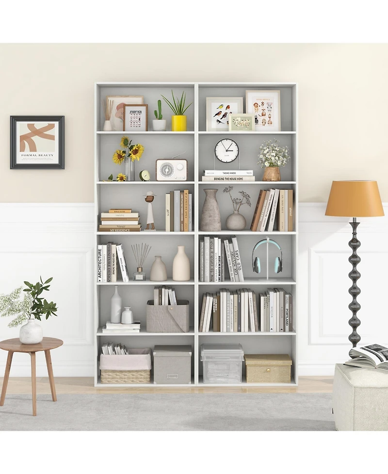 Gymax 6 Tier Bookshelf 70 Inch Tall Wooden Freestanding Storage Organizer with Open Shelves