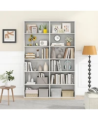 Gymax 6 Tier Bookshelf 70 Inch Tall Wooden Freestanding Storage Organizer with Open Shelves