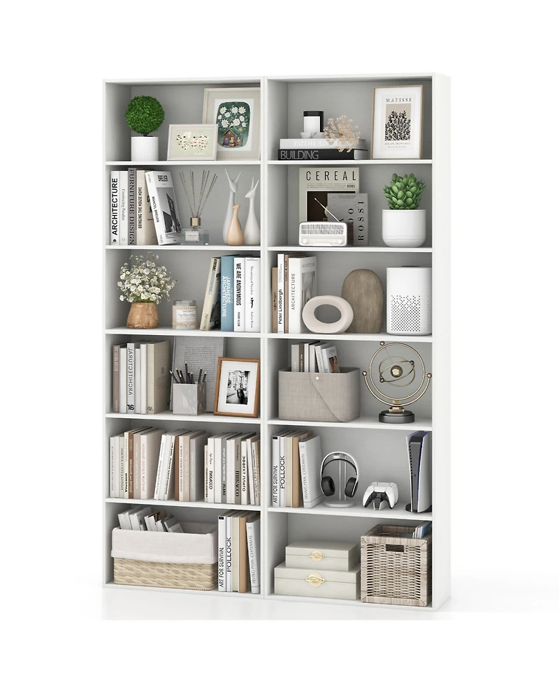 Gymax 6 Tier Bookshelf 70 Inch Tall Wooden Freestanding Storage Organizer with Open Shelves