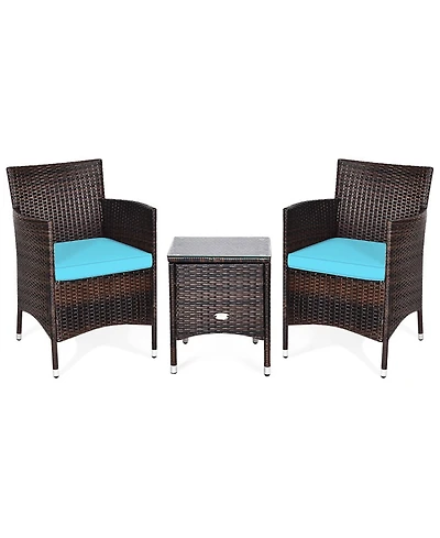 Clihome 3 Pieces Ergonomic Wicker Patio Conversation Set with Cushions