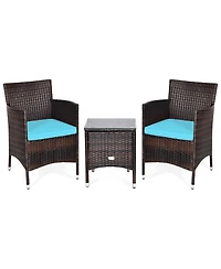 Clihome 3 Pieces Ergonomic Wicker Patio Conversation Set with Cushions
