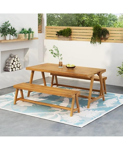 Asagikoiai 3-Piece Acacia Wood Outdoor Picnic Dining Set with Benches