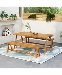 Asagikoiai 3-Piece Acacia Wood Outdoor Picnic Dining Set with Benches