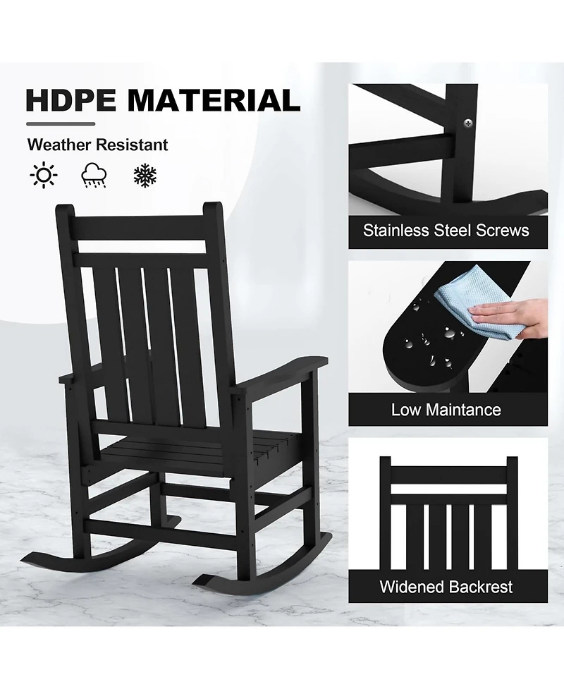 gaomon Oversized Hdpe Outdoor Rocking Chair, All Weather Poly Plastic High Back Porch Rocker