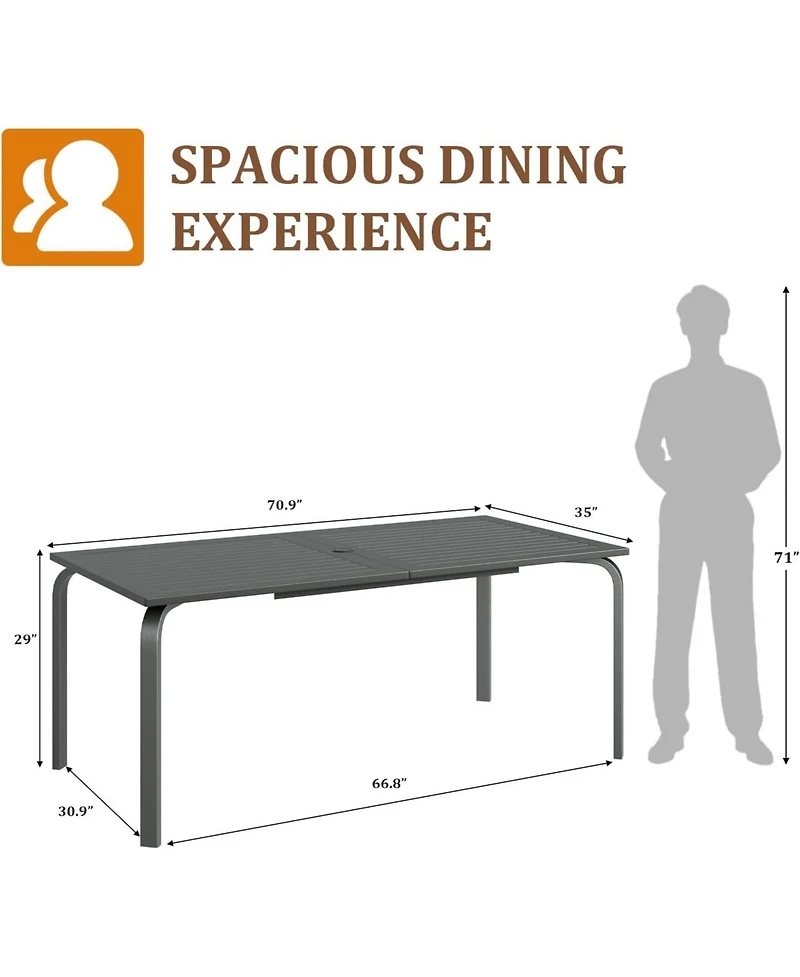 gaomon 71 Inch Aluminum Outdoor Patio Rectangular Dining Table with Umbrella Hole