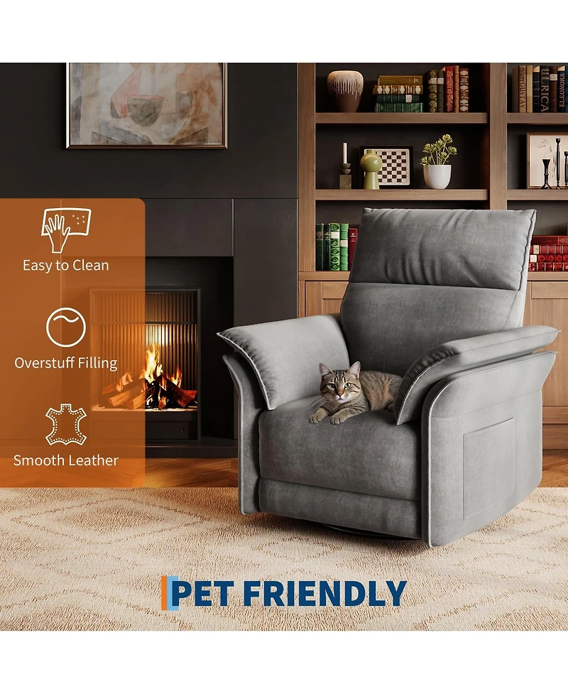 homfan Recliner Chair, 360degree(s) Swivel Rocker Glider Nursery Chair with Padded Armrest and Deep Seat, Pu Leather Upholstered Reclining Sofa