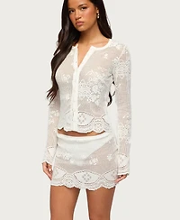 Edikted Women's Rusa Button Up Sheer Crochet Top