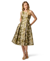 Adrianna Papell Women's Printed Boat Neck Midi Dress