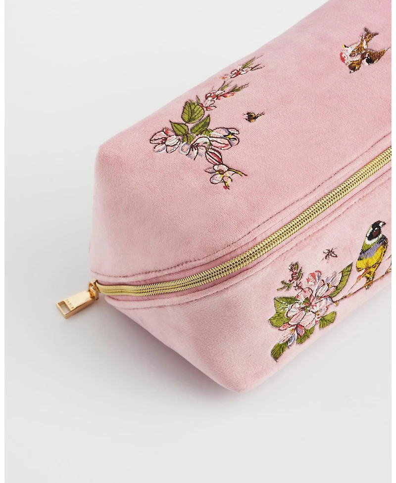 Fable England Love Velvet Embroidered Comestic Pouch