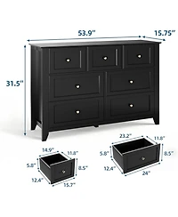 gaomon 7 Drawer Dresser, Modern Wood Chest With Gold Handles, Large Storage For Bedroom Or Hallway