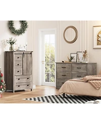 gaomon Farmhouse 5 Drawer Wood Dresser, 48" Tall Chest with Sliding Barn Door & Shelf