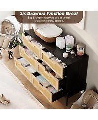gaomon 6-Drawer Rattan Chest, Boho Wood Dresser for Bedroom
