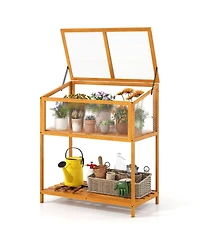 Sugift Wood Cold Frame Greenhouse with Transparent Openable Roof and Slatted Storage Shelf