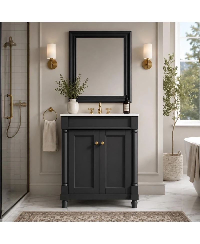 Phying 24 Inch Single Sink Bathroom Vanity Modern 2 Tier Storage Cabinet with Top Sink and Large Capacity Storage Shelves
