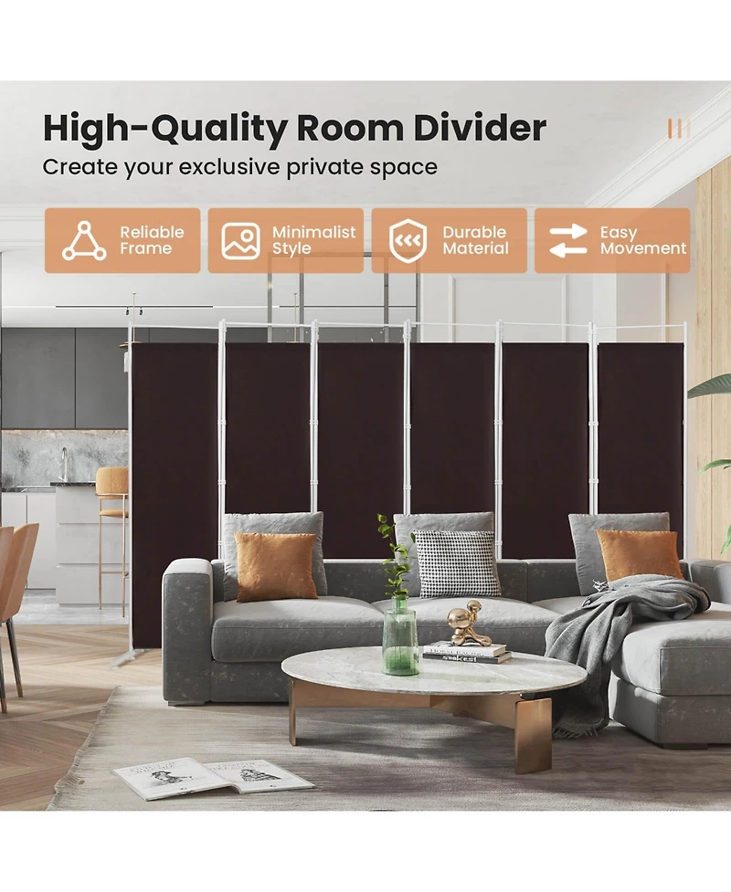 sumyeg 6-Foot 6-Panel Room Divider with Steel Support Base for Indoor Privacy Separation