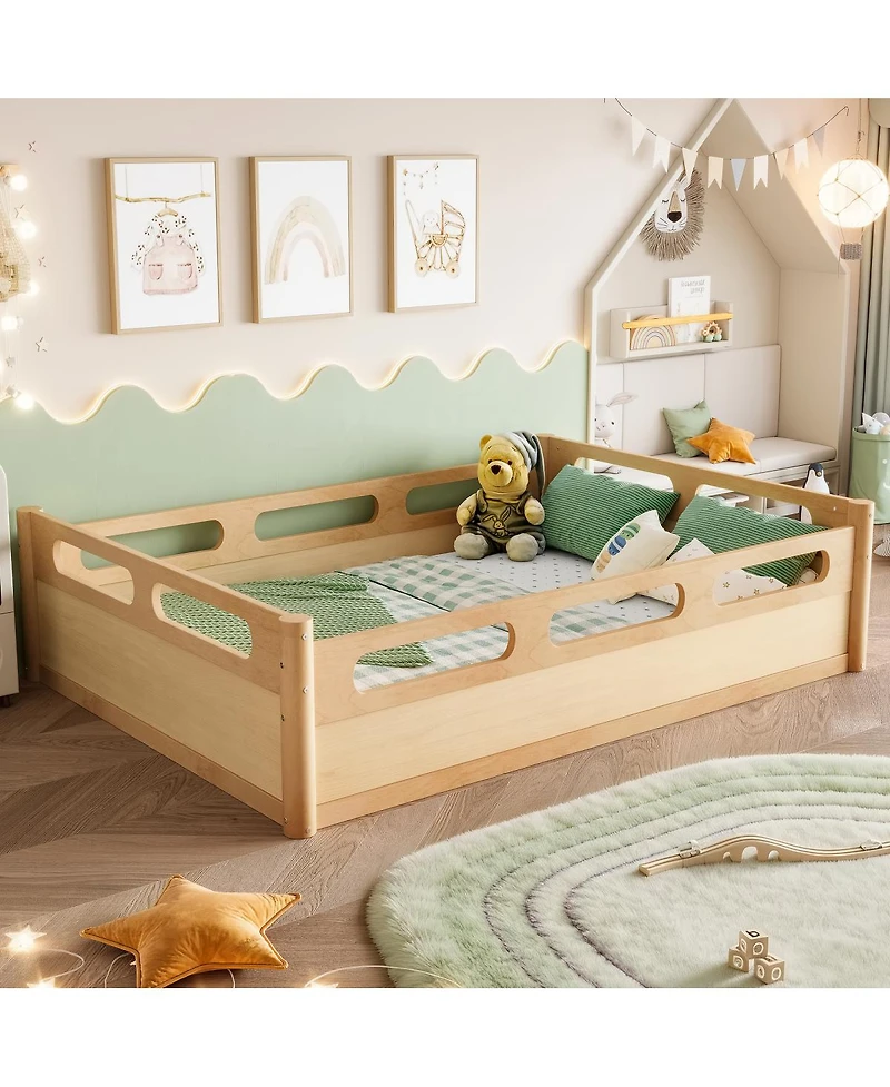 Streamdale Furniture Platform Bed with Guardrails, Low Profile, No Box Spring Needed