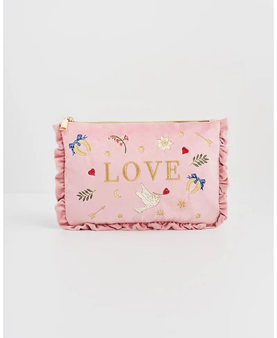 Fable England Women's Love Velvet Embroidered Pouch