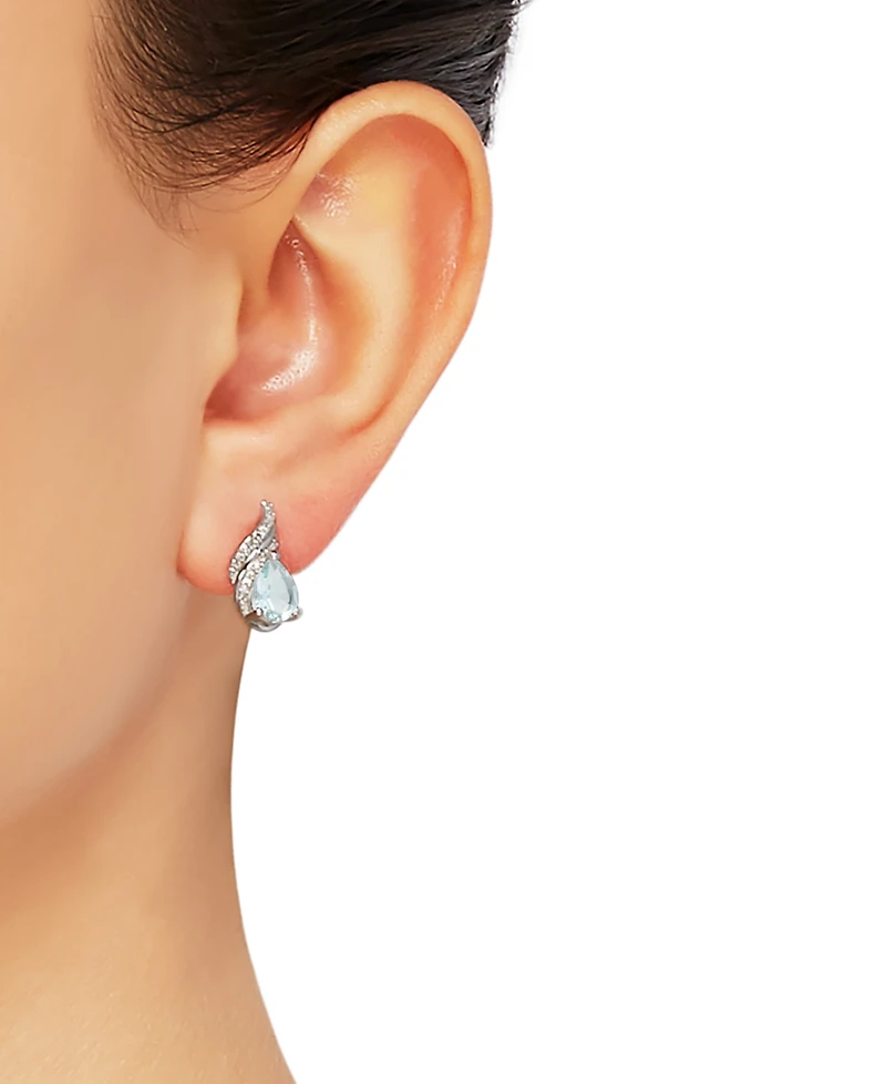 Macy's Aquamarine (1-1/5 ct. t.w.) & Diamond (1/10 ct. t.w.) Earrings in Sterling Silver