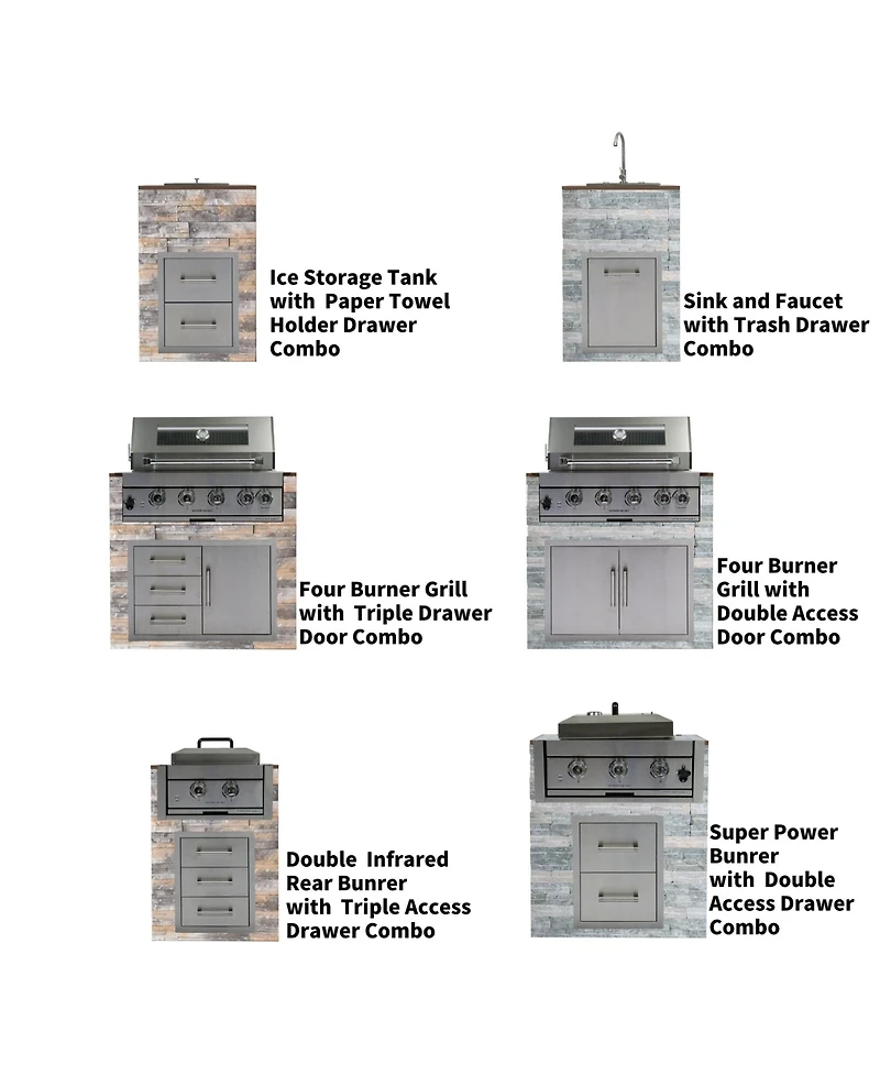 Mondawe 32" Built-In Gas Grill Outdoor Kitchen with Infrared Burner, Ice Box and Tool Set