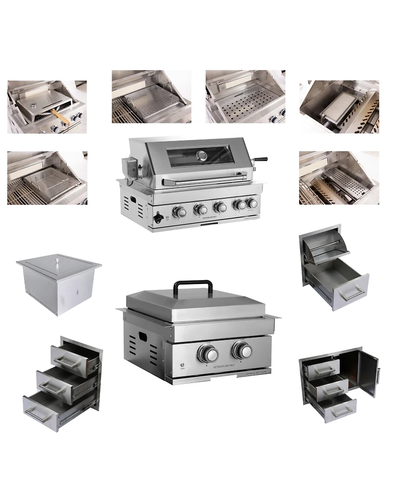 Mondawe 32" Built-In Gas Grill Outdoor Kitchen with Infrared Burner, Ice Box and Tool Set