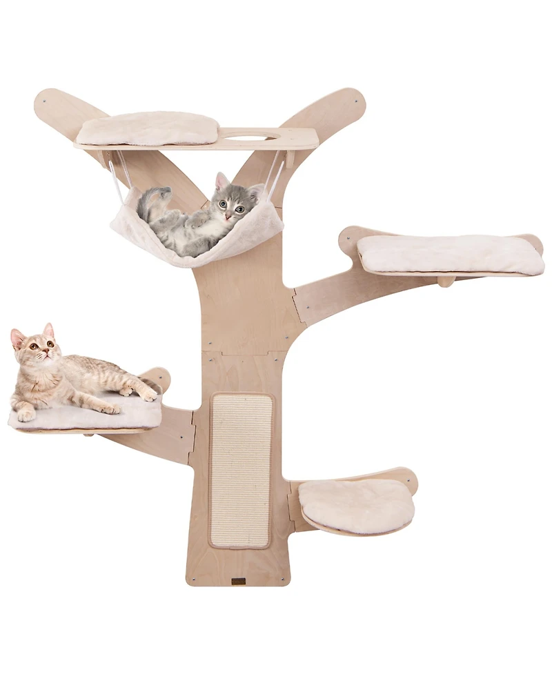 Gymax Wall-Mounted Cat Tower with Hammock 4 Platforms Sisal Scratching Mat for Indoor