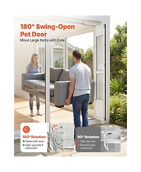 Cozito Dog Door for Sliding Glass Door Adjustable Height Medium Flap 180 Degree Swing, White