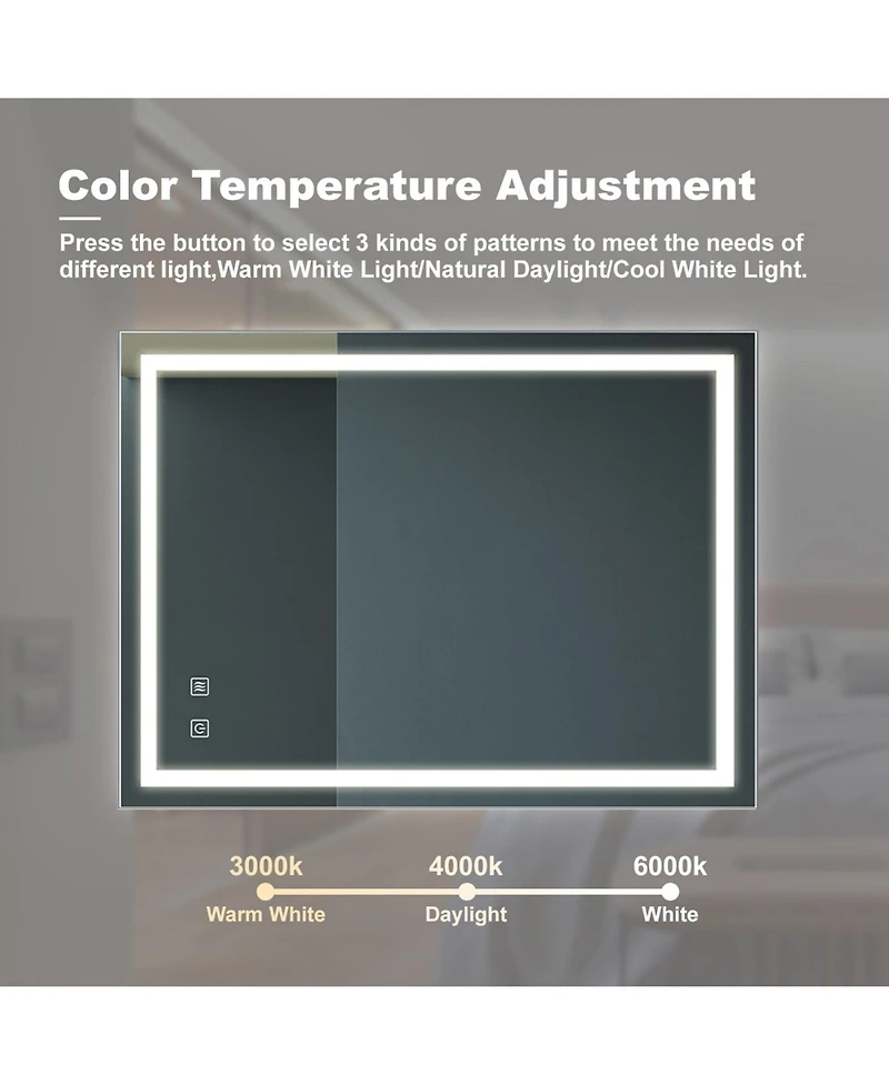 Phying Classy Led Vanity Mirror High Lumen Dimmable Touch Wall Switch Control Anti Fog Bathroom Mirror with Focused Backplane