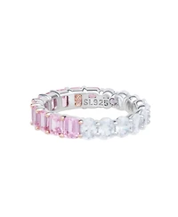 Suzy Levian Sterling Silver Half and Emerald-Cut Oval-cut Duo Eternity Band