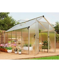 gaomon Outdoor Polycarbonate Greenhouse, Walk-In Hobby Greenhouse with Sliding Doors, Adjustable Roof Vent and Aluminum Frame