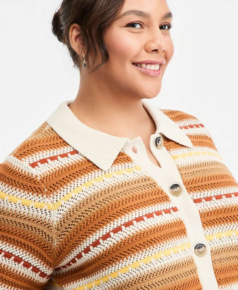 On 34th Trendy Plus Textured Stripe Collared Cardigan, Macy's Exclusive