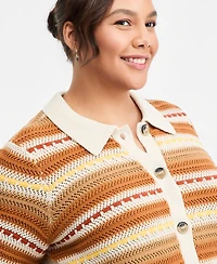 On 34th Trendy Plus Textured Stripe Collared Cardigan, Macy's Exclusive
