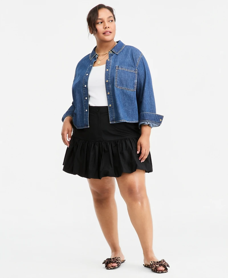 On 34th Trendy Plus Long-Sleeve Cropped Denim Shirt, Macy's Exclusive