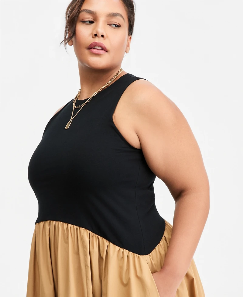 On 34th Plus Curved-Waist Mixed-Media Midi Dress, Macy's Exclusive