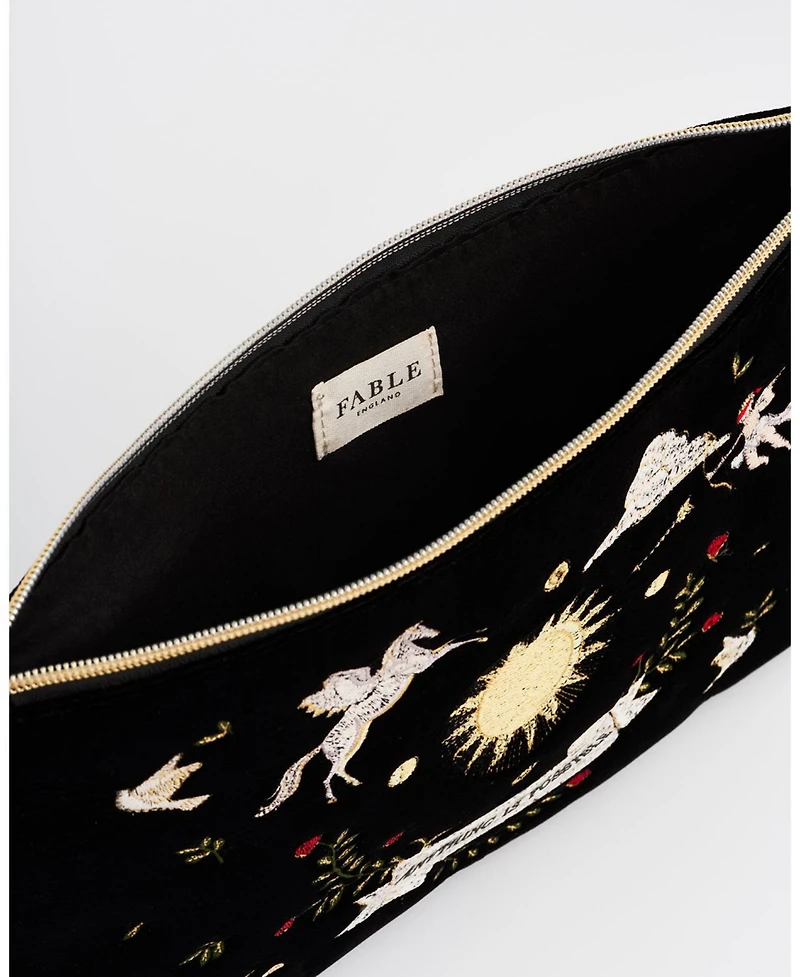 Fable England Women's Celestial Velvet Embroidered Pouch