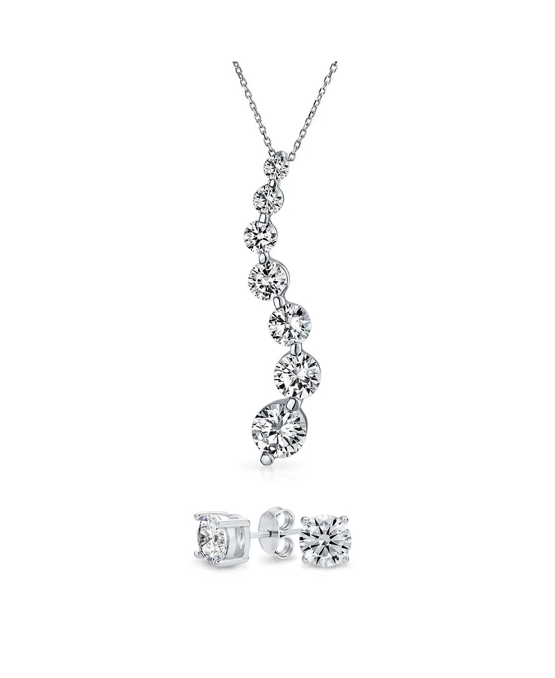 Bling Jewelry Love Is a Journey Cz Pendant Necklace and Stud Earrings Bridal Jewelry Set